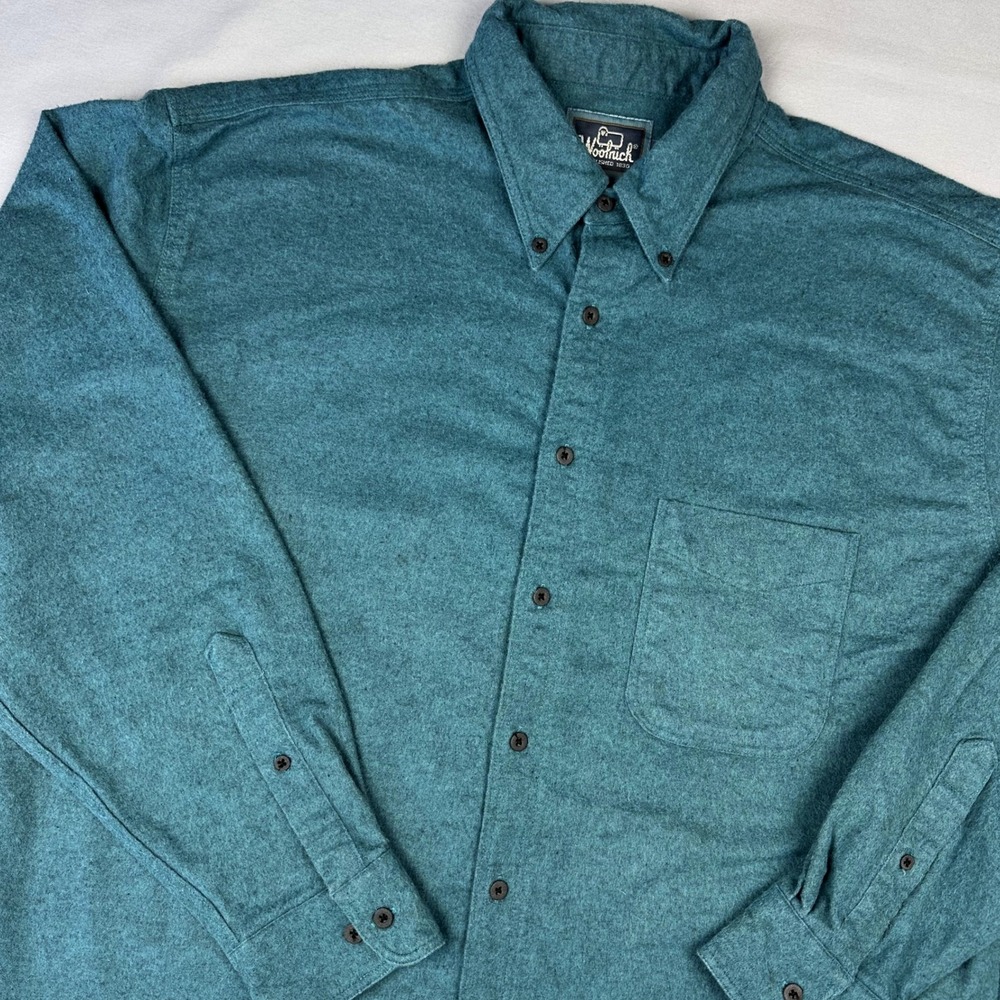 Woolrich‎ Men Flannel Shirt XL Green Button Down USA Long Sleeve Rustic Cozy